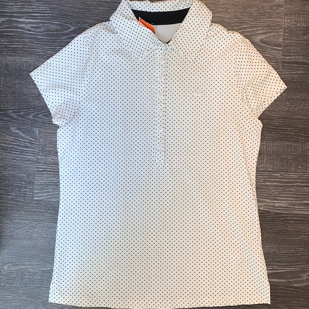 Knit cotton polo shirt- black and white polka dot